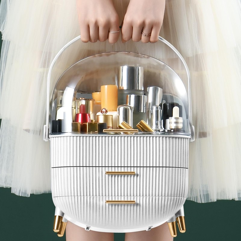 CANITORON Makeup Organizer,Skincare Organizer with 2 Drawers and Transparent Cover,Cosmetic