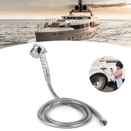 RV Shower Hose, External Nozzle Water Supply Shower Head Stainless Steel W/1.5m Hose 1/2 Thread