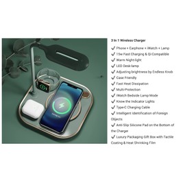 Nordecco 5 IN 1 Wireless Desktop Smart Dock Charger Dimmable LED Lamp Compatibility q1 Devices Charging Technology Devices Smart Phone Earphone Watch Gift Box Present For Christmas (Green)