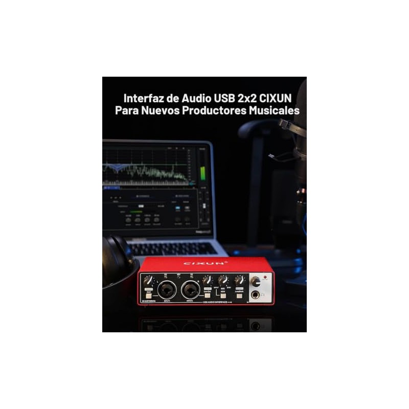Interfaz de audio USB-C 2x2 CIXUN para grabación de PC/Mac