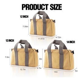 Small Tool Bag,Canvas Tool Bag with Zipper,Large Large Capacity Handbag,Small Tool Bags (khaki, 14 Inch)