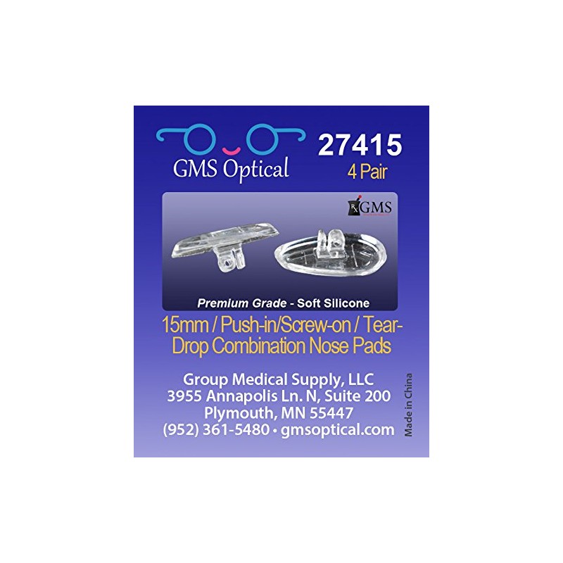 GMS Optical Tear Drop Shaped Push-in/Screw-in Soft Silicone Eyeglass Nose