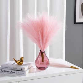 Serwalin Fake Pampas Grass 17 Inch 6pcs, Pink Pampas Grass Decor Living Room Decor, Artificial Pampas Grass Blush Faux Small Fluffy Boho Pampas Wedding Party Decoration Vase Filler