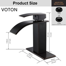 VOTON Bathroom Faucets Oil Rubbed Bronze Modern Waterfall Bathroom Sink Faucet Single Handle Bathroom Faucet for 1 or 3 Holes with Deck Plate and Pop-Up Drain, Rv Sink Camper Farmhouse Faucet