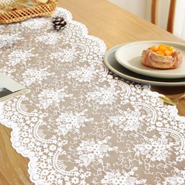 Euatiwal White Lace Table Runner 90 Inches Long,Table Decoration ,Vintage Kitchen Dining Table Decoration ,Long Lace Runner, Exquisite Lace Fabric for Wedding /Reception Bridal Shower /Holiday Party