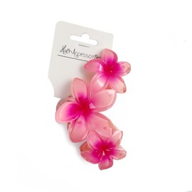 【3pcs】 LYLAC Pink Plumeria Flower Hair Claw, Triple Floral Design, Hair Accessories 10x6cm