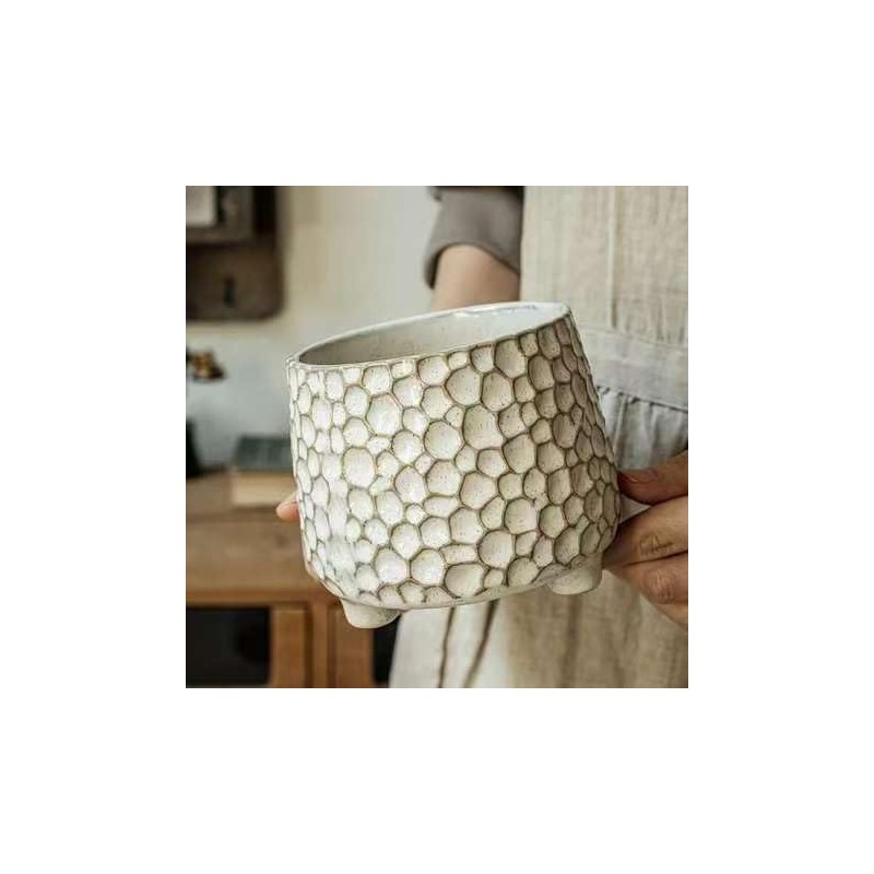 ACKEIVTO Ceramic Kitchen Utensil Holder with Stand, Textured Honeycomb Pattern,