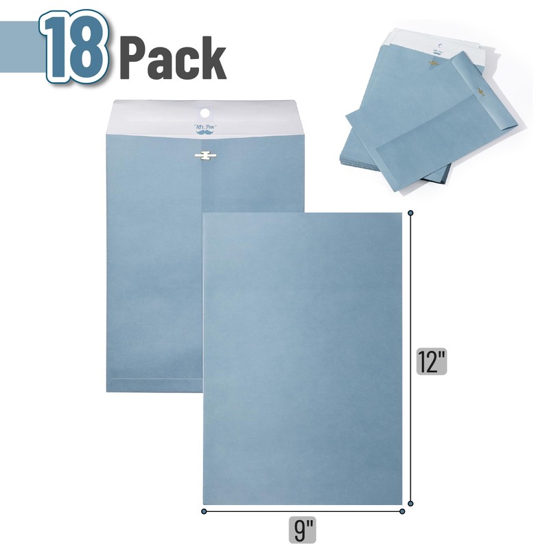 Mr. Pen- Clasp Envelopes, 18 Pack, 9" x 12", Blue,