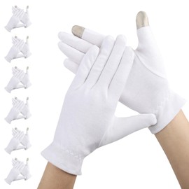Segbeauty White Gloves, 6 Pairs Cotton Gloves White with Touch Screen, Eczema Gloves, White Fabric Gloves for Dry Hands, Eczema, Jewellery (M)