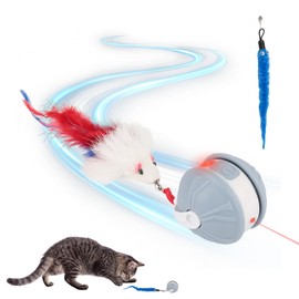 EliphonTowne Laser Interactive Cat Toy Ball - Moving Automatic Cat Toy with Snake Tail and Mouse Accessory for Indoor Cats KittenToy Cat Toys, Hunting Mouse Games