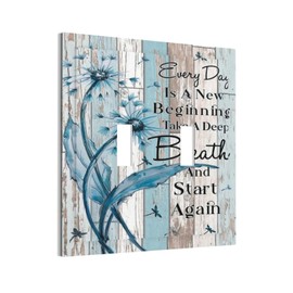 Sghxwp Decorative Switch Plate Covers Rustic Blue Dandelion Inspirational Quotes Grey Wood Plank 2 Gang Wall Plate Double Toggle Light Switch Cover Plate Electric Dual Device Electrical Faceplate