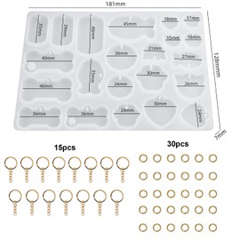 Konrisa Pet Tag Resin Molds, Silicone Molds for Resin Casting Pet Collar Tags Dog Cat Name, Keychain Resin Molds with 15Pcs Keychains Ring Making Tag Charm Pendant Jewelry Making Epoxy Molds