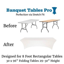 Banquet Tables Pro 8 Ft White, 10 Pack Stretch Tight Fit Spandex Rectangular Folding Tablecover for 30Wx96Lx30H Folding Patio Tables, Banquet,Party