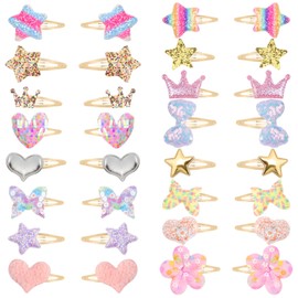 Maxqzin 16 Pairs Hair Clips for Girls Hair Clips Set Hairpins Birthday Star Hair Clip Accessories Party Heart Rainbow Hair Ties Sparkly Toddler Kids Cute