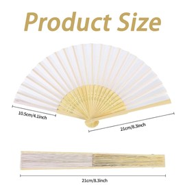 12-Pack Hand-Folded Paper Fans White Bamboo-Framed Folding Fans Handheld Folding Chinese Fan Wedding Fan for Home Decor, Wedding Decorations, Dance Props, and Party Favors