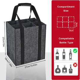 Bottle Bag for 6 x 1.5 Litre Bottles, Bottle Carrier with Dividers, 27 cm x 18 cm x 27 cm, Bottle Carrier 6 Bottles, Bottle Carrier, Bottle Bag 6 Bottles, Bottle Basket, gray, 6 bottles