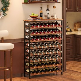 64 Bottles Wine Rack Freestanding Floor with Wooden Top, Wine Bottle Rack Wine Holder Wine Storage Shelf for Kitchen Bar Pantry, Tall Wine Cabinet Stand Display 31.85''L X 10.6''W X 47.95''H