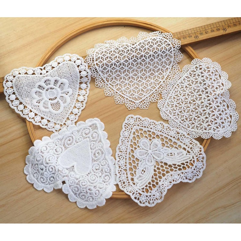 Xiufortion 11PCS Extra Large Heart Shapes Lace Applique Embroidery Organza