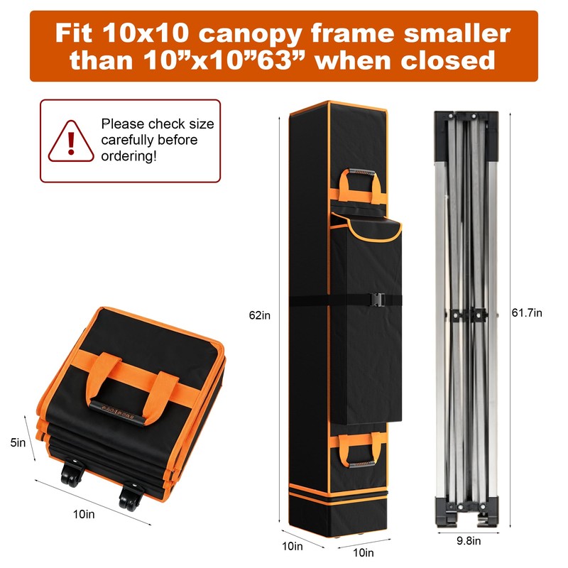 10 x 10 x 62 inch Canopy Tent Storage Bag