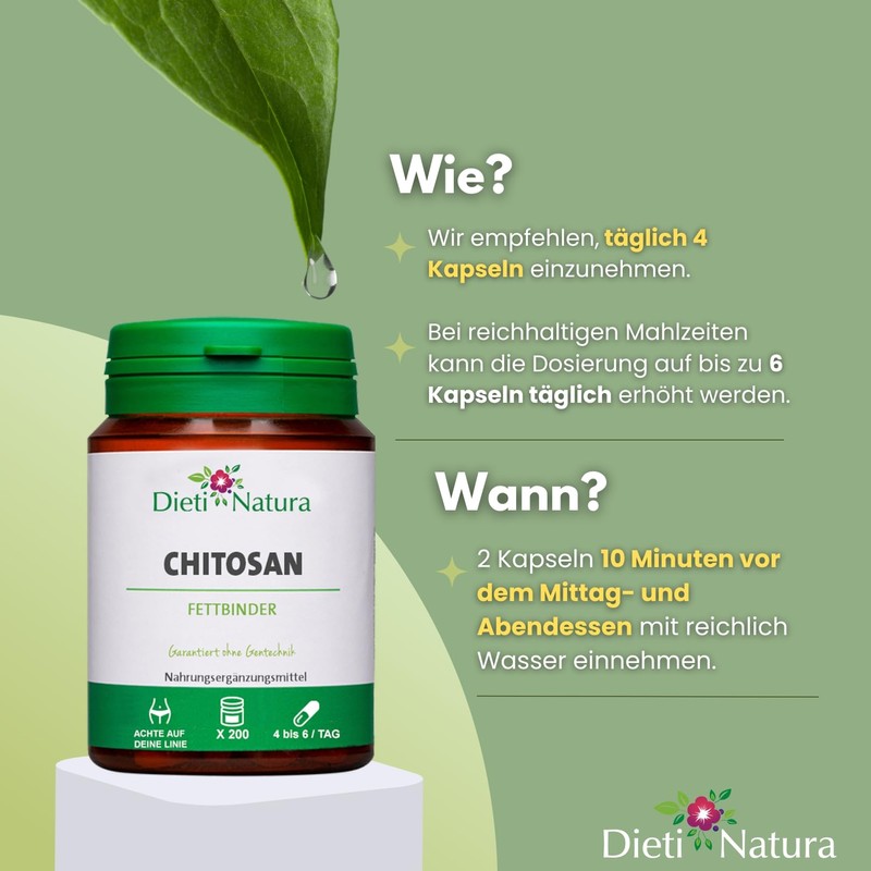 Chitosan 200 capsules by Dieti Natura. Made in France.