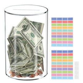 Transparent Money Box, 20 x 12 x 12 cm Piggy Bank, Acrylic Money Box, Not for Opening with 2 Labels, Medium Money Box for Children, Boys, Adults, Money Gift