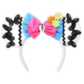 Needzo Sparkly Mouse Ears Headband, Costume Hair Accessories with Bow, Sequins, One Size Fits Most (Floral)