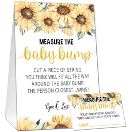 Baby Shower Games Measure The Baby Bump Game, Sunflower Theme, How Big is Mommy's Belly Party Supplies. 1 Sign and 50 Guessing Cards.