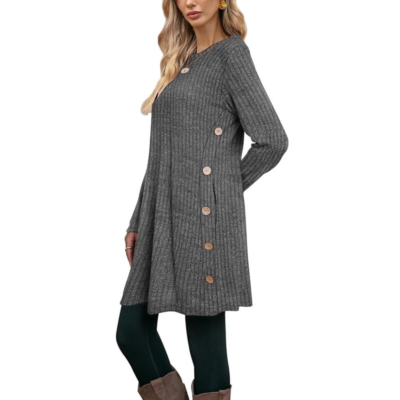 Poetsky Tunic Sweaters for Women with Pockets Side Buttons Spring