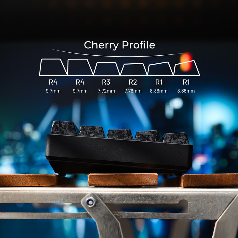 Hkfos XVX Black Shine Through Keycaps, Forged Carbon-Look Cherry Profile