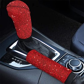 STUOARTE Red Car Handbrake Cover Gear Shift Knob Cover, Universal Smooth Breathable Car Accessories Set
