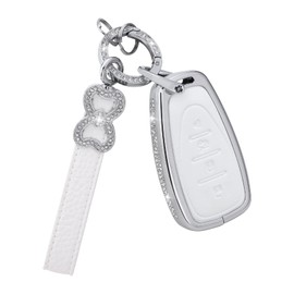 PIFOOG Funda para llavero de Chevy con 4 botones y 5 botones para llaves inteligentes con purpurina y cristales brillantes, aleación de zinc, color blanco (para botones Chev-A4)