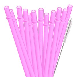 Dakoufish 12 Piece 9 Inch Reusable Plastic Thick Drinking Straws BPA Free Mason Jar Straws Plain Color (9inch,Rose)