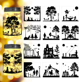 Peacoblue Family Time Silhouette Stickers Cutouts for Jars, Mason Can, Glass, Wishing Bottle Decor(No Stickers), 12Pcs Reusable Silhouette Lantern DIY Craft Kit Jar Decals Art Mural Home Garden Decor