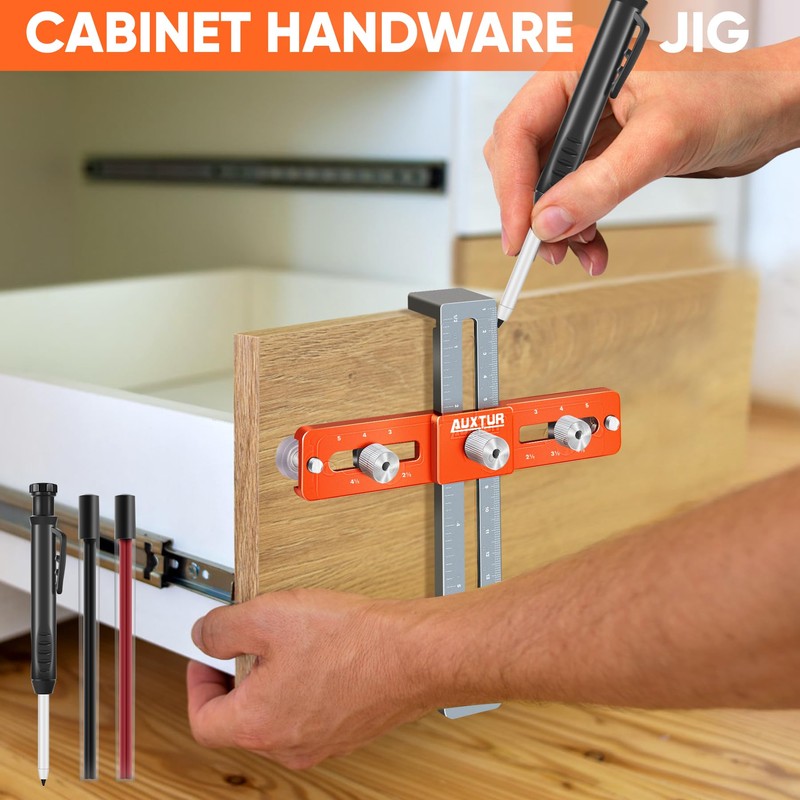 AUXTUR Cabinet Hardware Jig with Deep Hole Pencil, Adjustable Cabinet