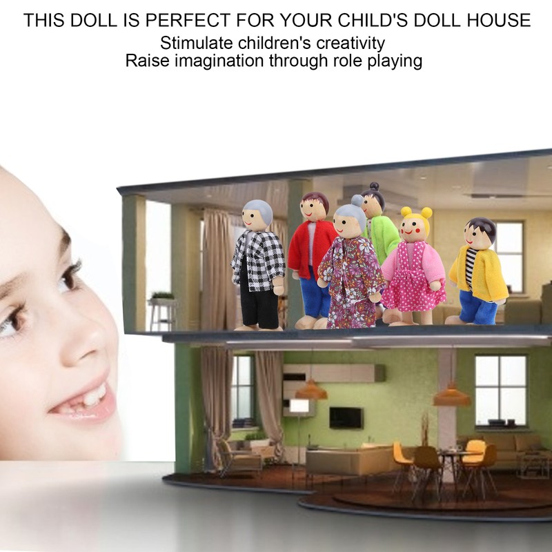 Family Doll Figures Pine Miniature People Toy Set Ornament Educational