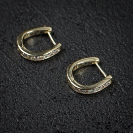 Street Knitted 14K Gold Plated Iced Mens Solitaire Sterling Silver Small Huggie Hoop Earrings
