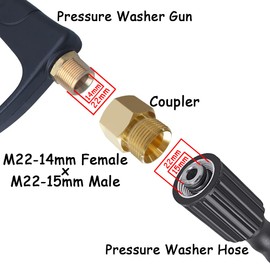 Uenede 2 acopladores de lavado a presión de latón, M22-14 mm hembra x M22-15 mm macho rosca, adaptador de acoplamiento hexagonal métrico de 4500 PSI