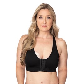 AnaOno Front Closure Bras for Women Post-Surgical & Recovery - Light Compression Bra with Removable Breast Pad Inserts - Comfortable & Breathable Post-Surgery Bra & Sports Bra (Black, Large)