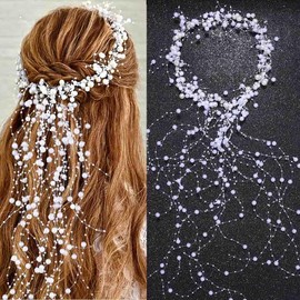BARTOSI- Diadema de novia con perlas, borlas de perlas plateadas, accesorios para el cabello de boda, tocado de graduación para mujeres y novias