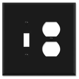 OVERSIZED 2 Gang Combination Metal Wall Plate - (1) Duplex Outlet with (1) Toggle Style Combo Jumbo Light Switch Plate Cover, Stainless Steel Painted Black - UL Listed, 5.5" x 5.5" - Made in USA