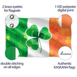 Irish Shamrock Flag (Ireland, Eire, St. Patrick's Day) - 110den Thick Polyester - Digital Print - Double Stitched - 2 Brass Grommets Large 5ft x 3ft