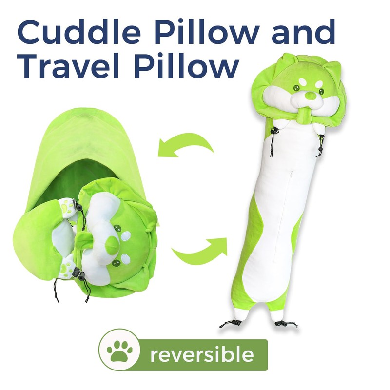 EZZNTIAL Corgi Convertible Travel Pillow - Stuffable Neck Support &