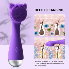 Feoflen Facial Cleansing Brush, Silicone Face Scrubber Exfoliator for Men & Women, Electric Face Brush Waterproof, with 3 Speeds Adjustable for Deep Cleaning, Removing Blackhead, Face Massaging (Purple)