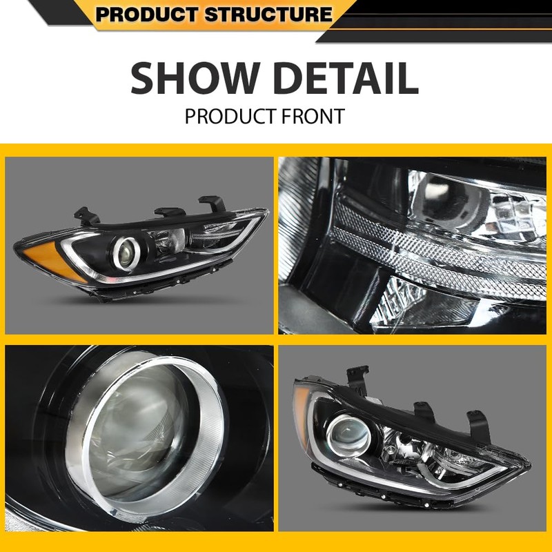 CNNELL Headlights Assembly Pair Compatible with Hyundai Elantra 2017-2018 Passenger