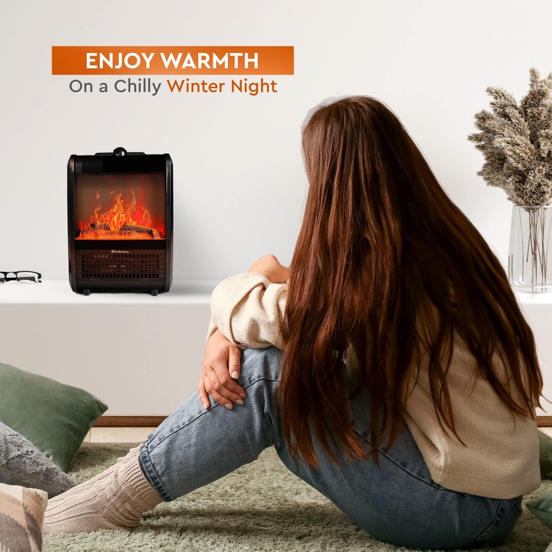 Comfort Zone 1,200W Electric Mini Fireplace Space Heater with Realistic
