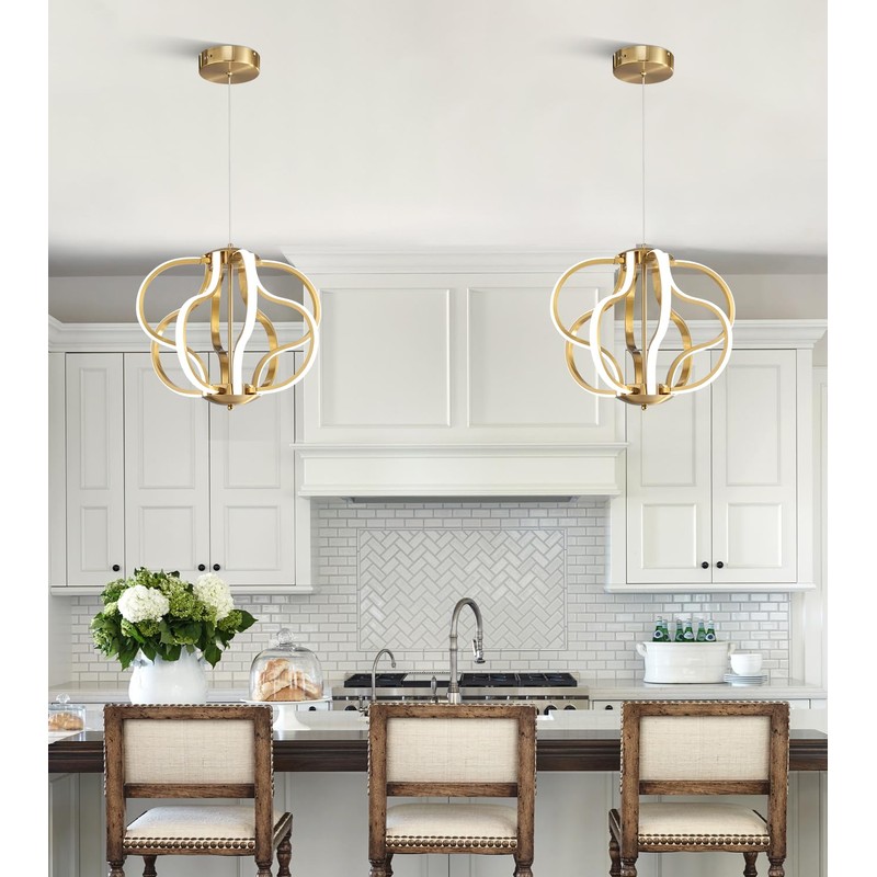 Munbea Modern Gold LED Chandelier with Remote Control, Dimmable LED