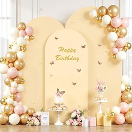 Champagne Wedding Arch Cover (7.2FT, 6.6FT, 6FT) Set of 3 Arch Covers Stretchy Backdrop Spandex Fitted Chiara Backdrop Stands Cover for Birthday Party Baby Shower Wedding Arch Stand Decoration