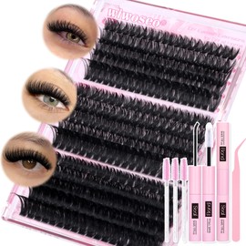 wiwoseo Individual Eyelashes Cluster Cluster Lashes Kit Lashes Individual Cluster Kit 60+80+100D Lash Clusters Eyelash Extensions Eyelashes Individual Kit with Bond and Seal Lash Glue(10-18MM)
