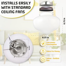 Ciata Schoolhouse Ceiling Fan Light Fixture Kit with White, Round Opal Glass Shade, White, Brushed Nickel or Oil Rubbed Bronze Finish, Energy Efficient LED Bulb for Living Room or Bedroom