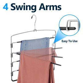 Pants Hangers 3 Pieces,5 Tier Closet Organizers and Storage Clothes Hanger,Hangers Space Saving with Swing Arm,Multiple Metal Hanger Clothes Organization for Pants Trousers Jeans Leggings Slacks